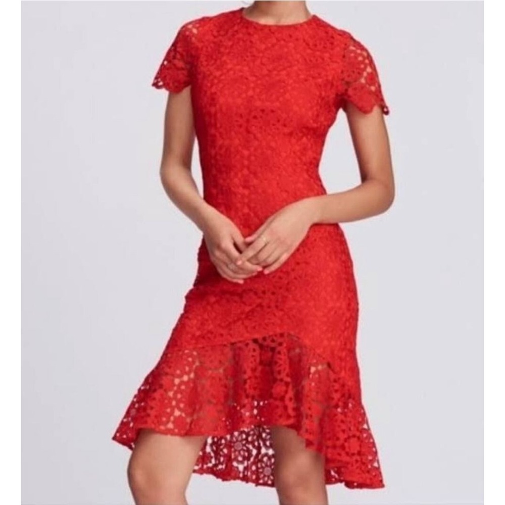 Eliza J Womens Red Daisy Lace High-Low flowy Hem Party Dress Size 8 Boho Festiva